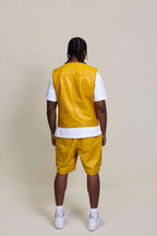 Men's Bless Set Leather Vest & Leather Cargo Shorts [Yellow]