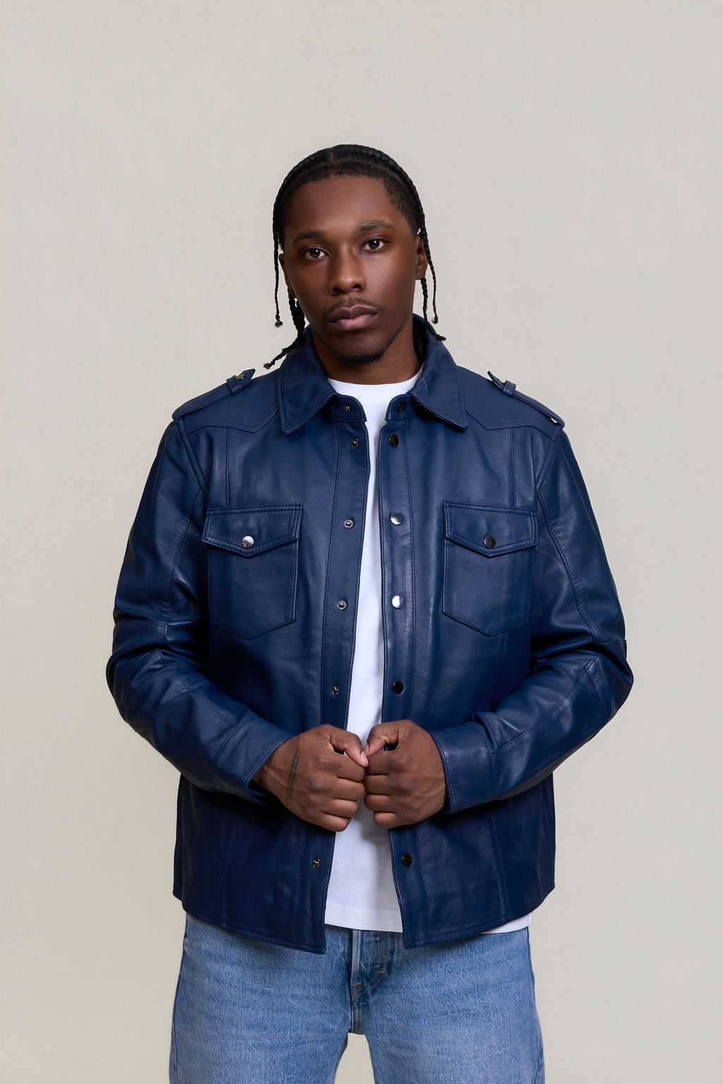 Men's James Leather Shirt [Navy Blue]