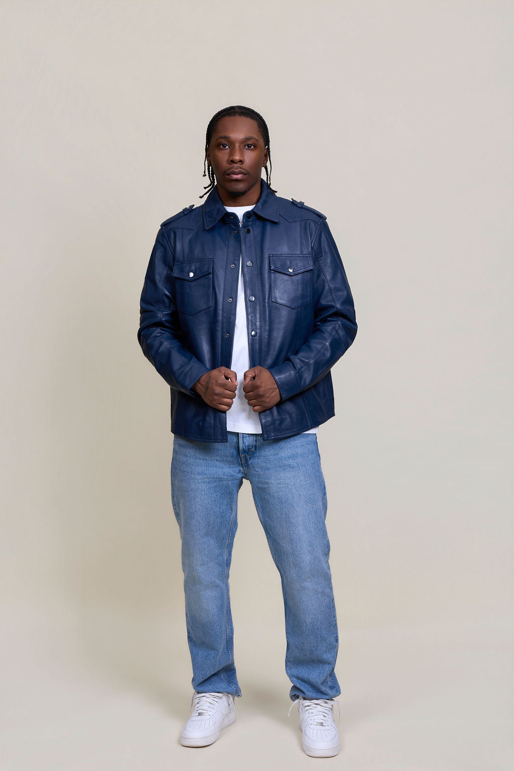 Men's James Leather Shirt [Navy Blue]