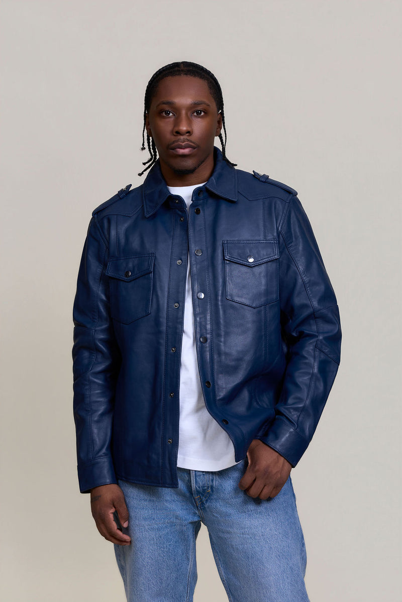 Men's James Leather Shirt [Navy Blue]