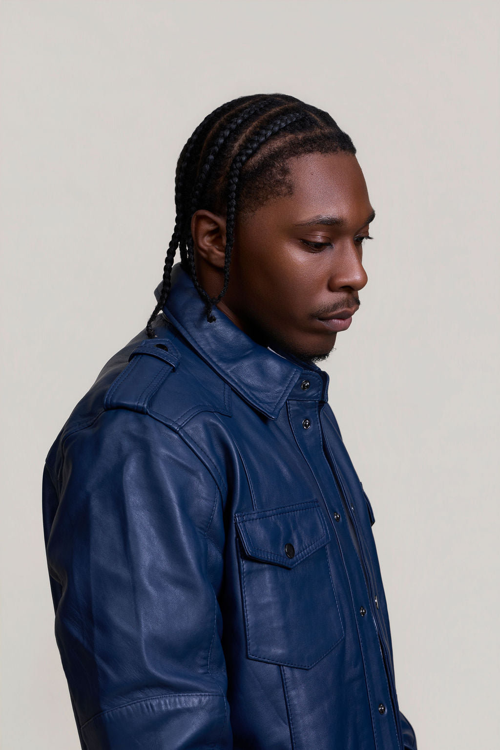 Men's James Leather Shirt [Navy Blue]