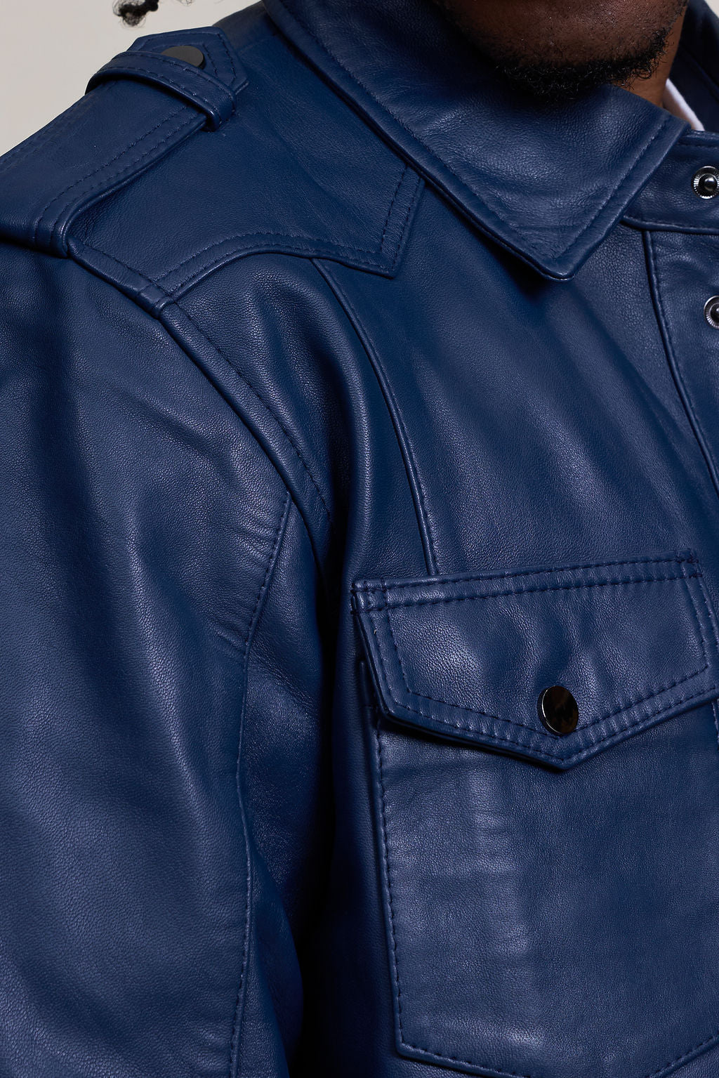 Men's James Leather Shirt [Navy Blue]