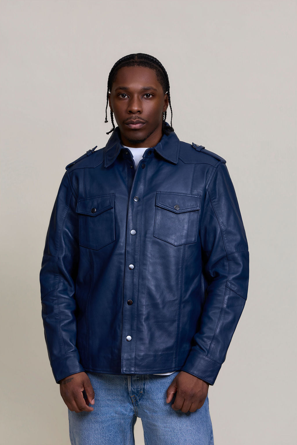 Men's James Leather Shirt [Navy Blue]