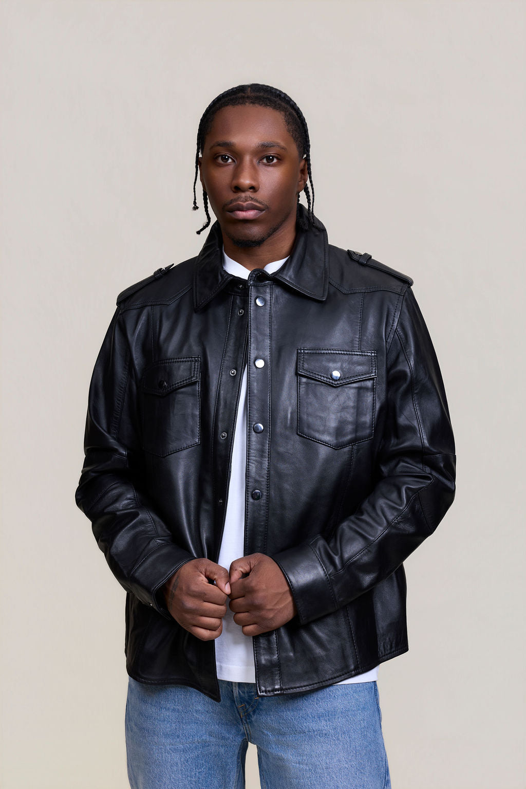 Men's James Leather Shirt [Black]
