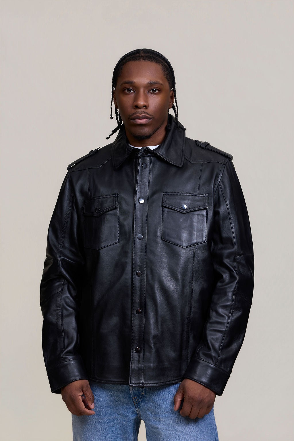 Men's James Leather Shirt [Black]