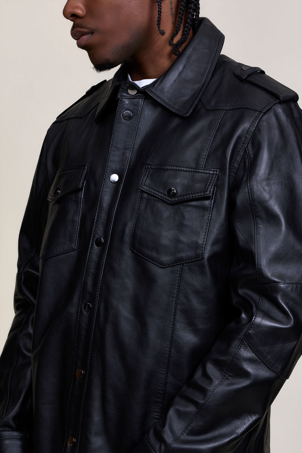 Men's James Leather Shirt [Black]