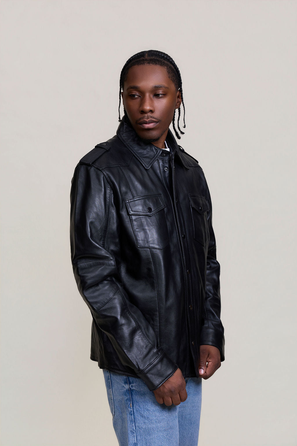 Men's James Leather Shirt [Black]