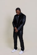 Men's Leather & Pony Biker Combo [Black]