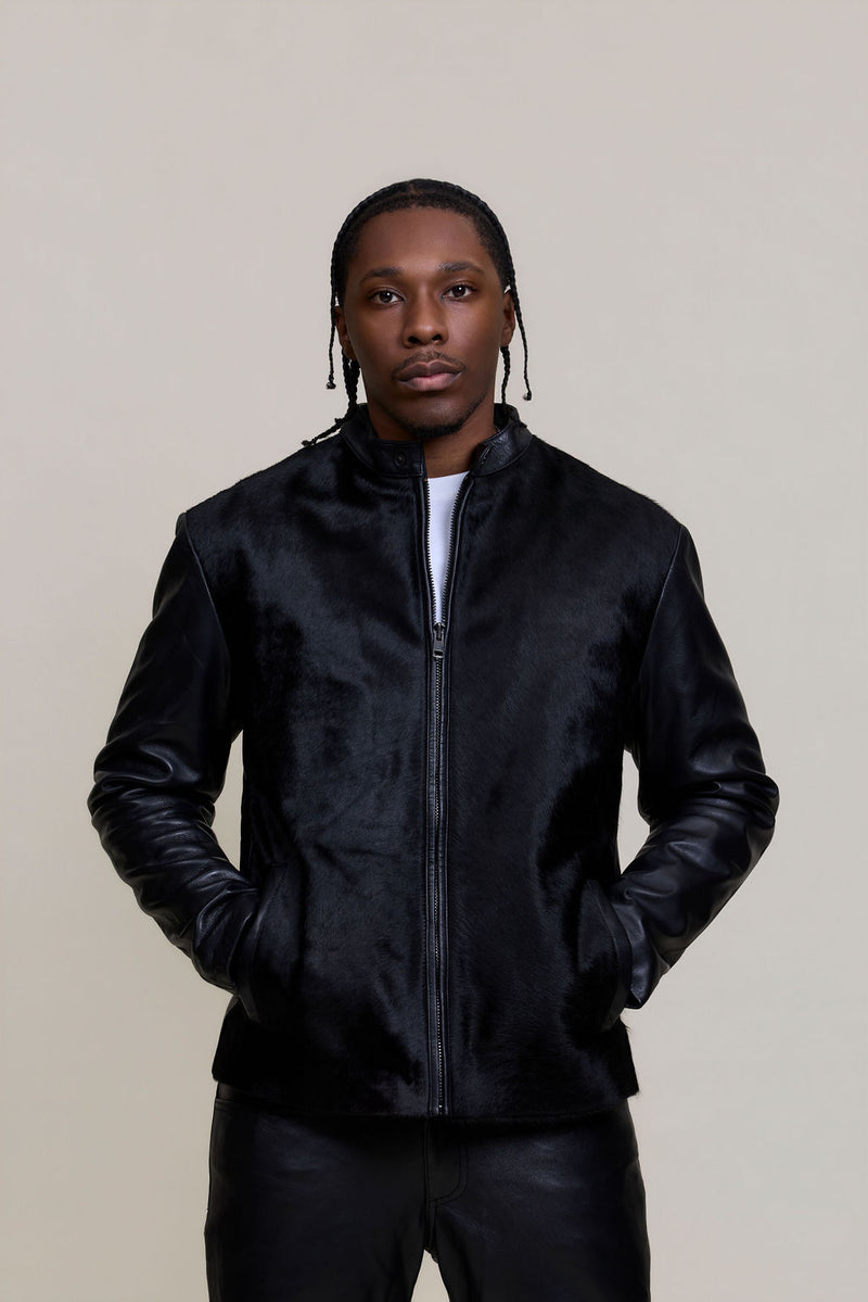 Men's Leather & Pony Biker Combo [Black]