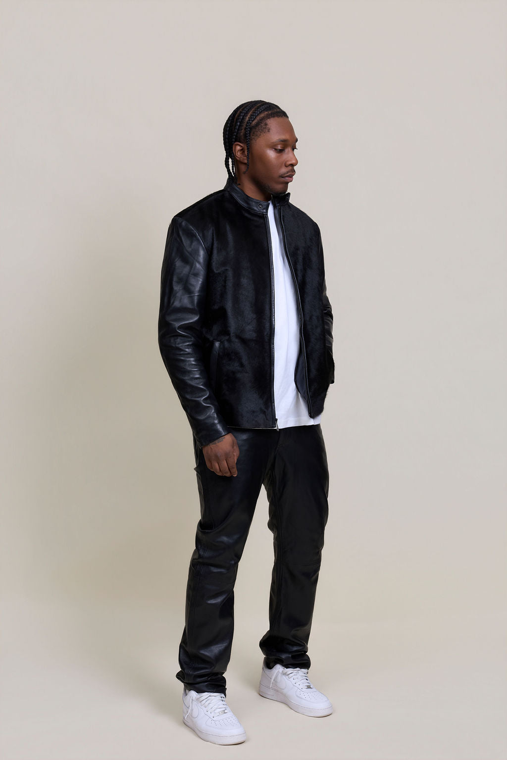 Men's Leather & Pony Biker Combo [Black]