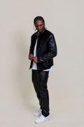 Men's Leather & Pony Biker Combo [Black]