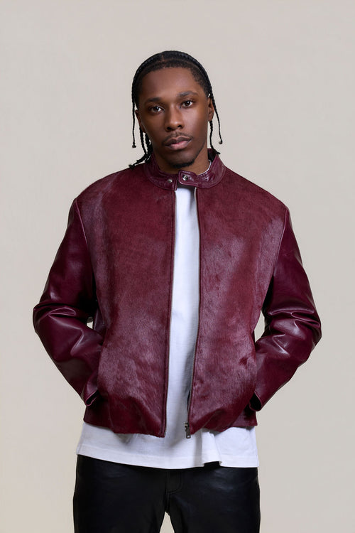 Men's Leather & Pony Biker Combo [Burgundy]