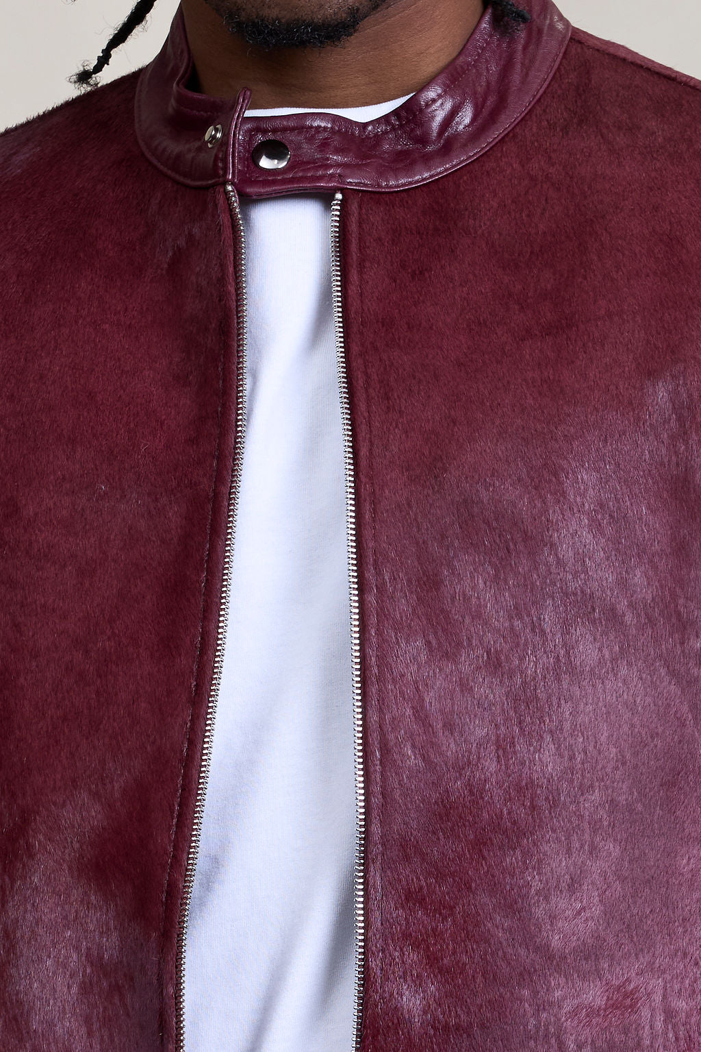 Men's Leather & Pony Biker Combo [Burgundy]