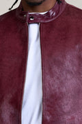 Men's Leather & Pony Biker Combo [Burgundy]