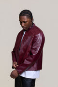 Men's Leather & Pony Biker Combo [Burgundy]