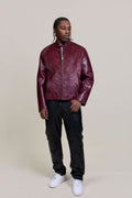Men's Leather & Pony Biker Combo [Burgundy]