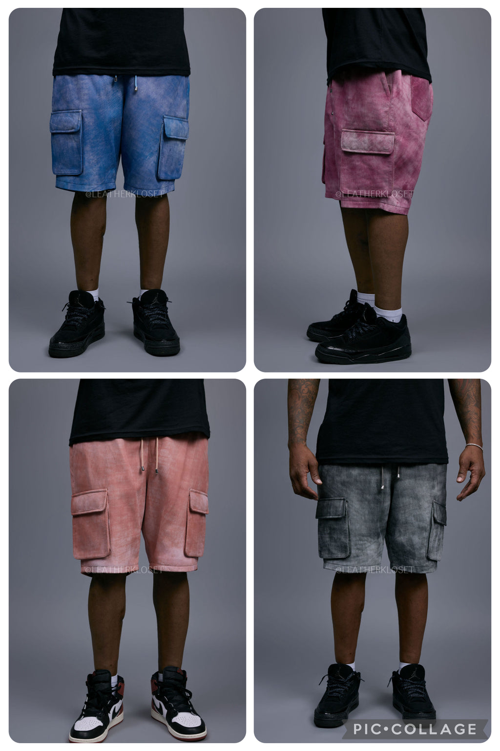 Men's Leather Cargo Shorts [Distressed Colors]