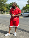 Men's Summer In Miami Leather Shirt And Shorts Set [Red]