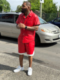 Men's Summer In Miami Leather Shirt And Shorts Set [Red]
