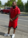 Men's Summer In Miami Leather Shirt And Shorts Set [Red/Black Stripe]