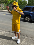 Men's Summer In Miami Leather Shirt And Shorts Set [Yellow]