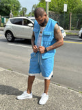 Men's 2 Live and Die Vest With Leather Shorts [Baby Blue]