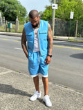 Men's 2 Live and Die Vest With Leather Shorts [Baby Blue]