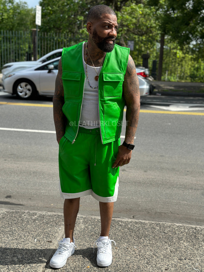 Men's 2 Live and Die Vest With Leather Shorts [Green]