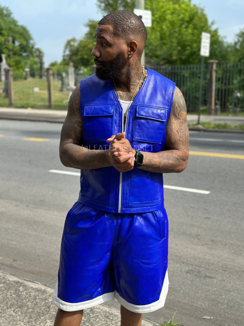 Men's 2 Live and Die Vest With Leather Shorts [Royal Blue]
