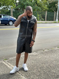 Men's 2 Live and Die Vest With Leather Shorts [Black]