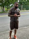 Men's 2 Live and Die Vest With Leather Shorts [Chocolate]