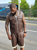 Men's 2 Live and Die Vest With Leather Shorts [Chocolate]