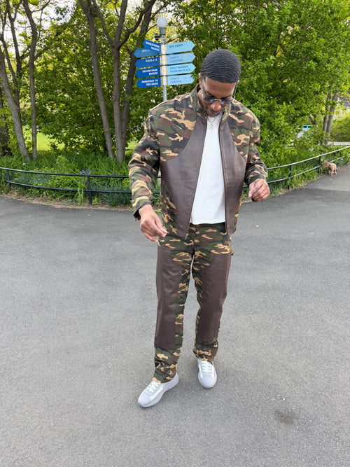 Men's Moto Set — Cotton Twill & Leather [Camo/Chocolate]
