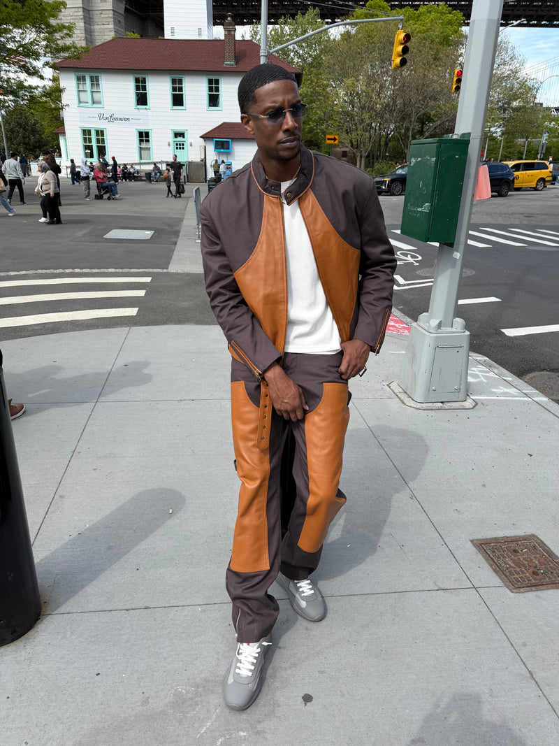 Men's Moto Set — Cotton Twill & Leather [Chocolate/Saddle]