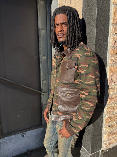 Men's Camron Camo Cotton & Leather Jacket