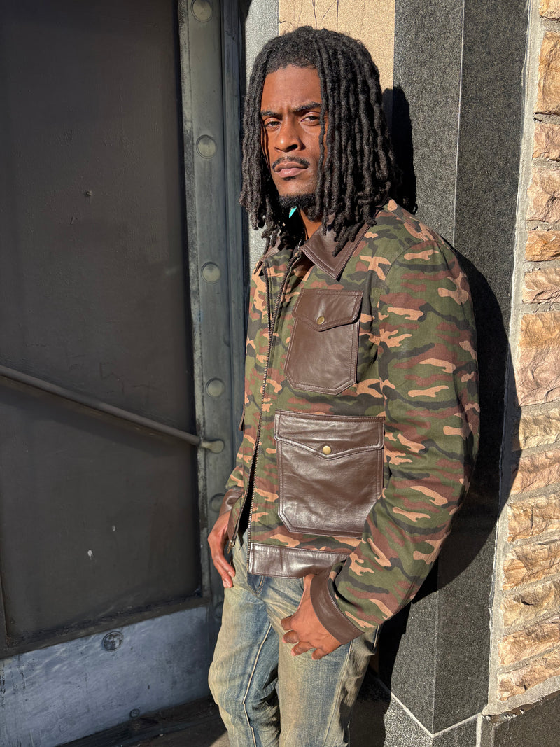 Men's Camron Camo Cotton & Leather Jacket