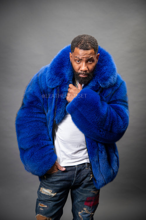 Men's Fox Fur Bomber Jacket [Royal Blue]