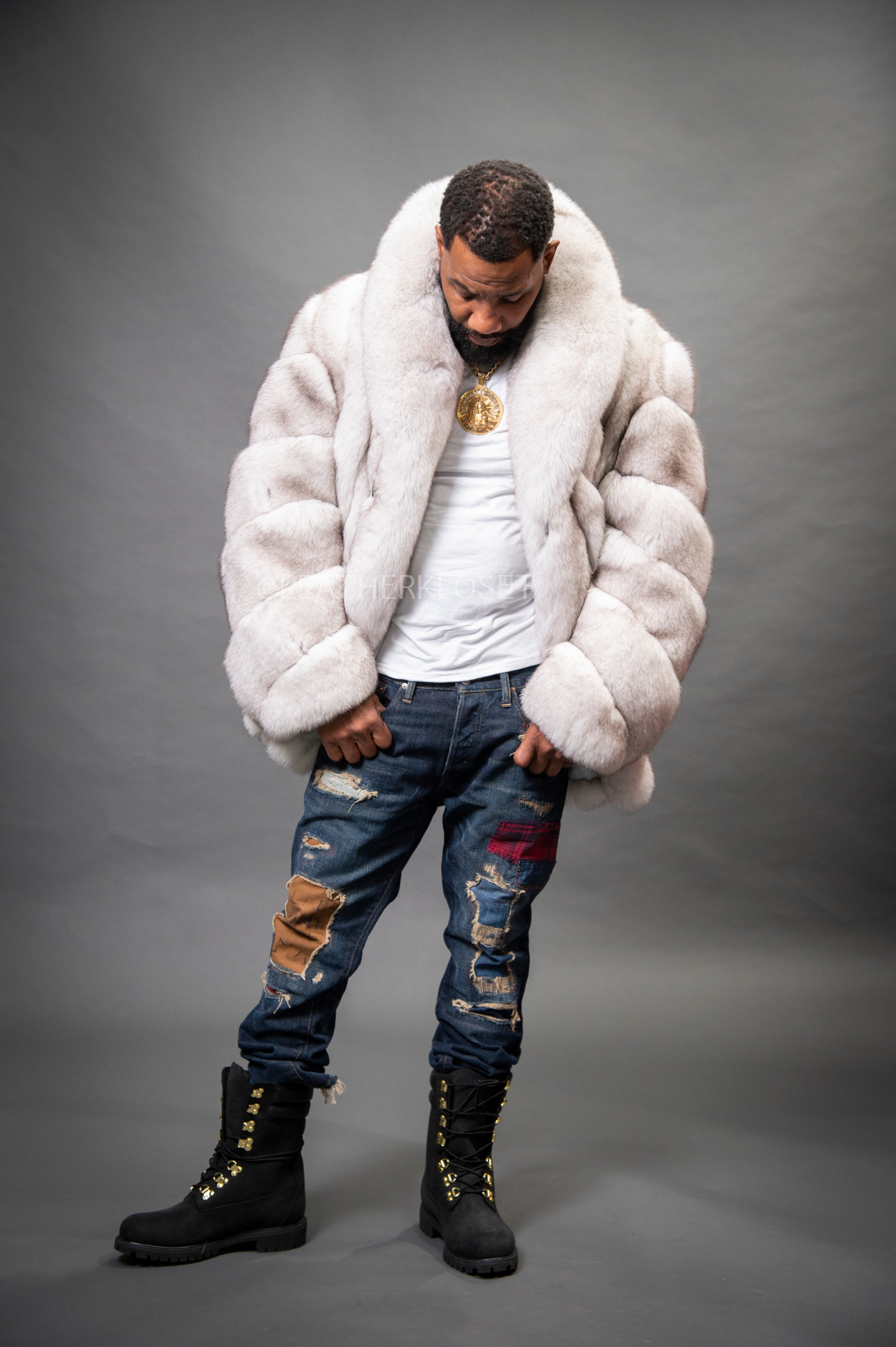 Men's Crystal Fox Fur Stroller Coat [Blue Fox] – LeatherKloset