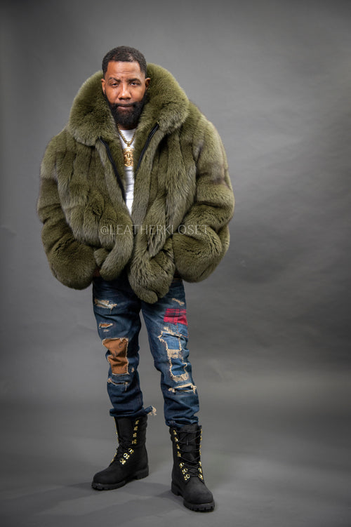 Men's Fox Fur Bomber Jacket [Olive]