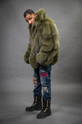 Men's Black Fox Fur Bomber Jacket [Olive]