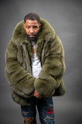 Men's Black Fox Fur Bomber Jacket [Olive]