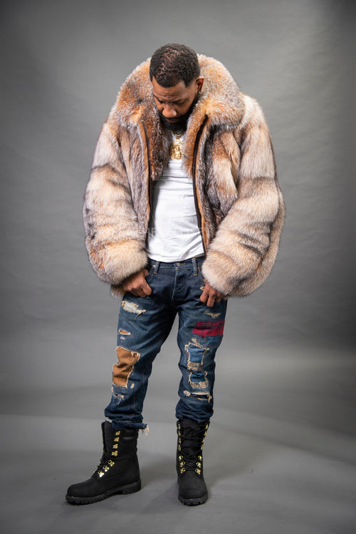 Men's Fox Fur Bomber Jacket [Crystal]