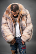 Men's Black Fox Fur Bomber Jacket [Crystal]