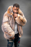 Men's Black Fox Fur Bomber Jacket [Crystal]