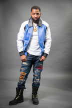 Men's 8 Ball Leather Jacket [White/Royal Blue/Black]