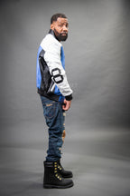 Men's 8 Ball Leather Jacket [White/Royal Blue/Black]