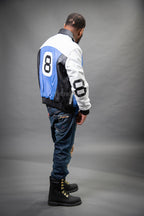 Men's 8 Ball Leather Jacket [White/Royal Blue/Black]