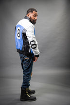 Men's 8 Ball Leather Jacket [White/Royal Blue/Black]