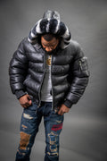 Men’s Aspen Leather Bubble Bomber Jacket [Black/Rex]