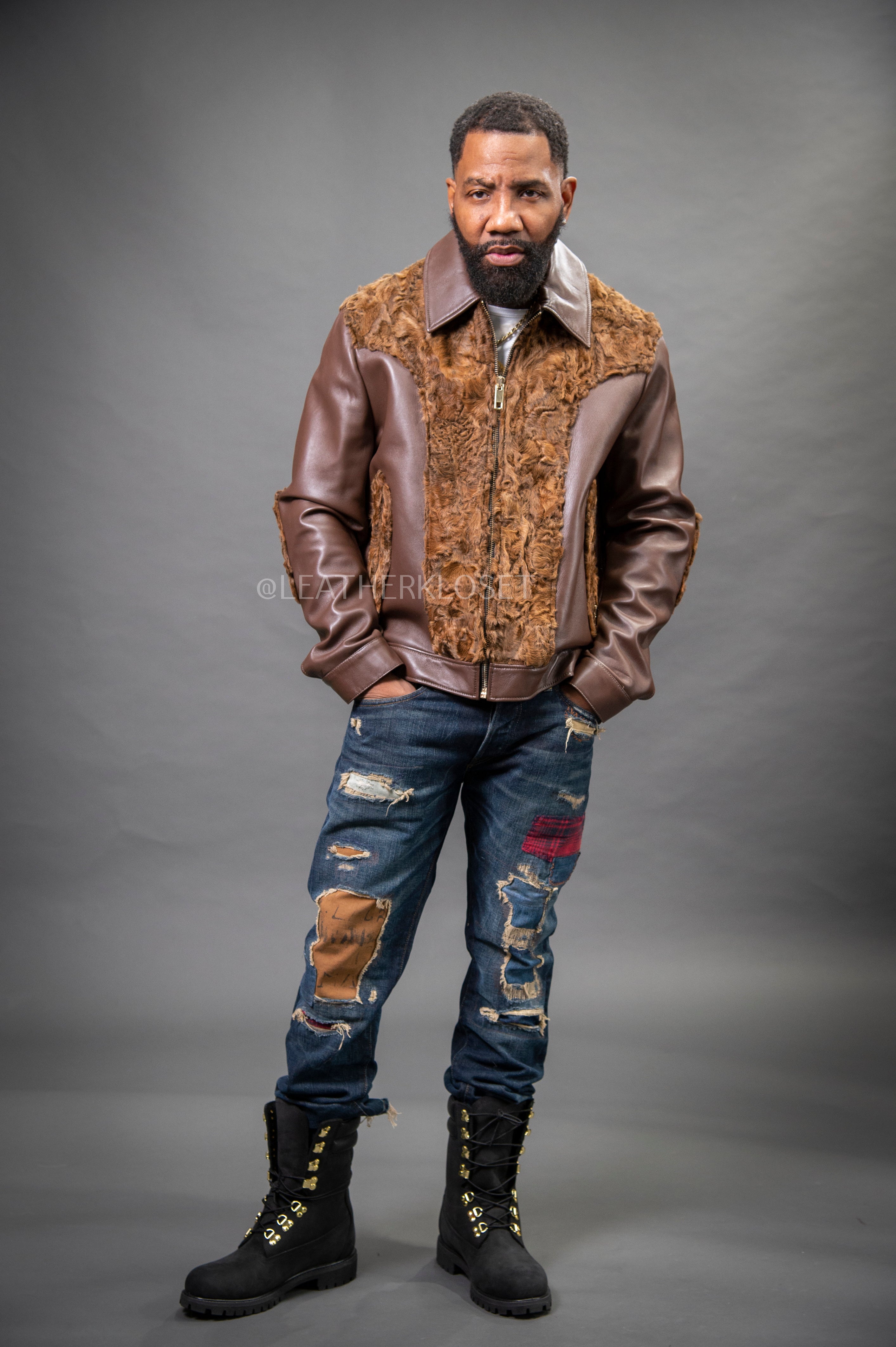 Men's Leather & Persian Lamb Combo [Brown] – LeatherKloset
